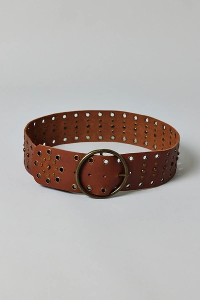 Wide Studded Leather Belt