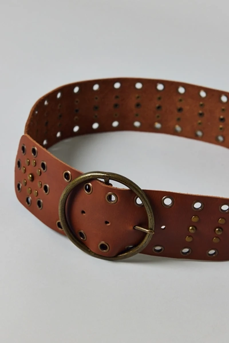 Wide Studded Leather Belt