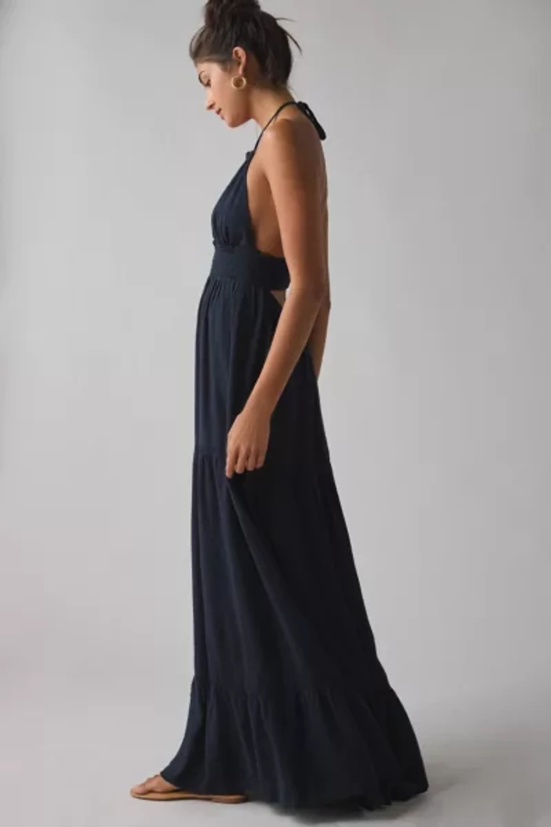 Kimchi Blue Phoebe Open-Back Halter Tiered Maxi Dress