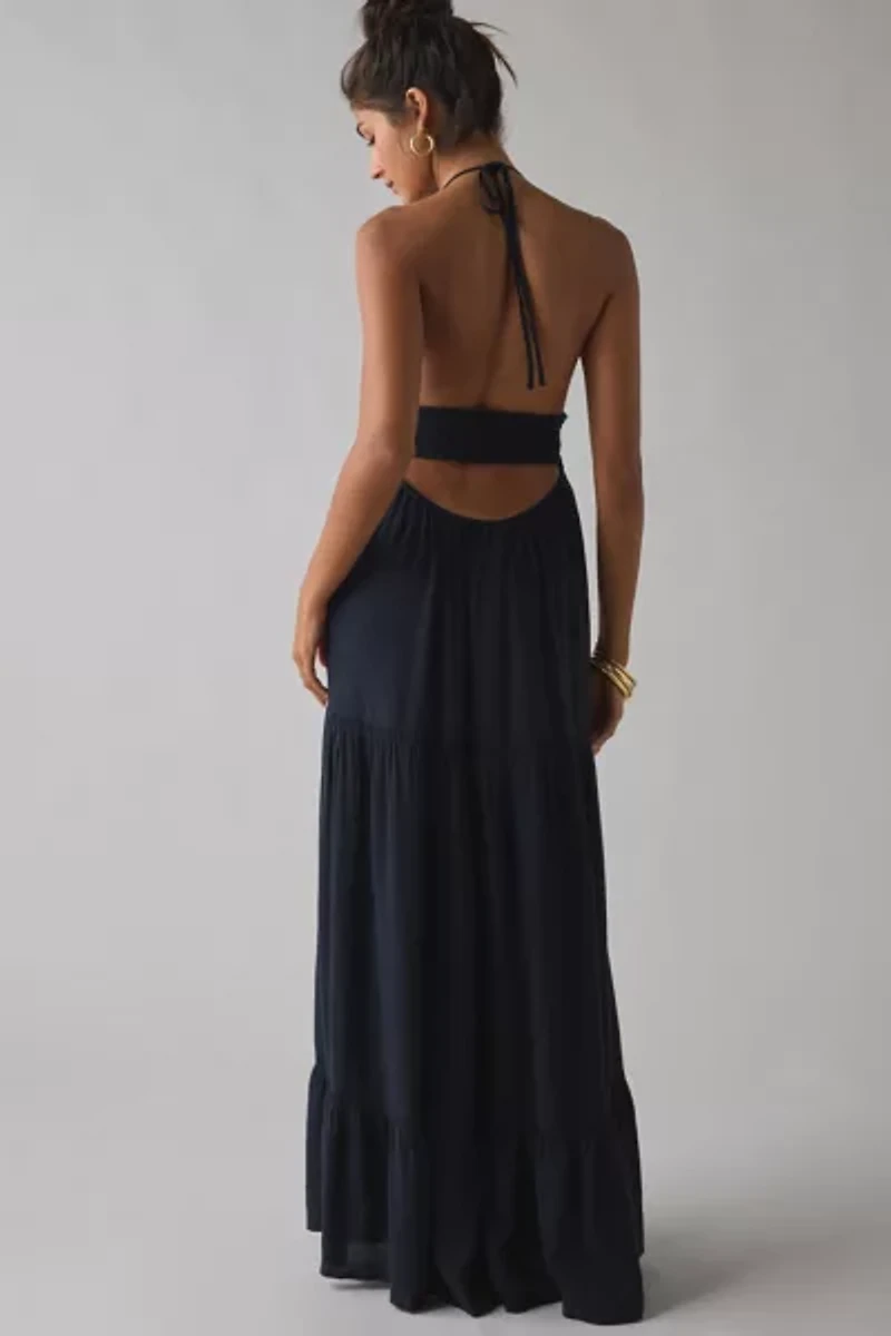 Kimchi Blue Phoebe Open-Back Halter Tiered Maxi Dress