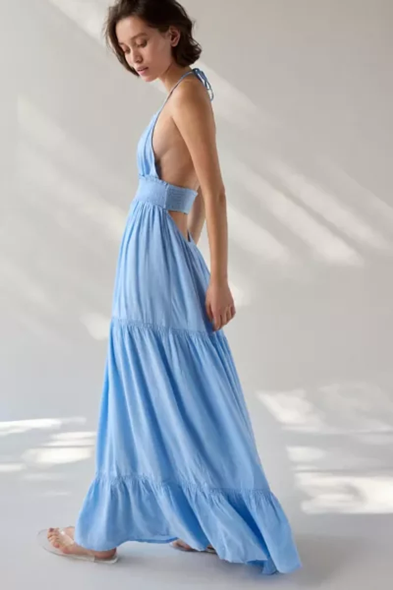 Kimchi Blue Phoebe Open-Back Halter Tiered Maxi Dress