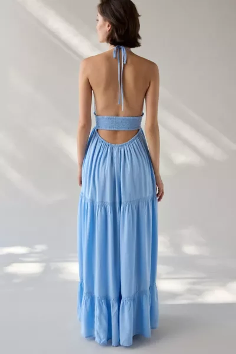 Kimchi Blue Phoebe Open-Back Halter Tiered Maxi Dress