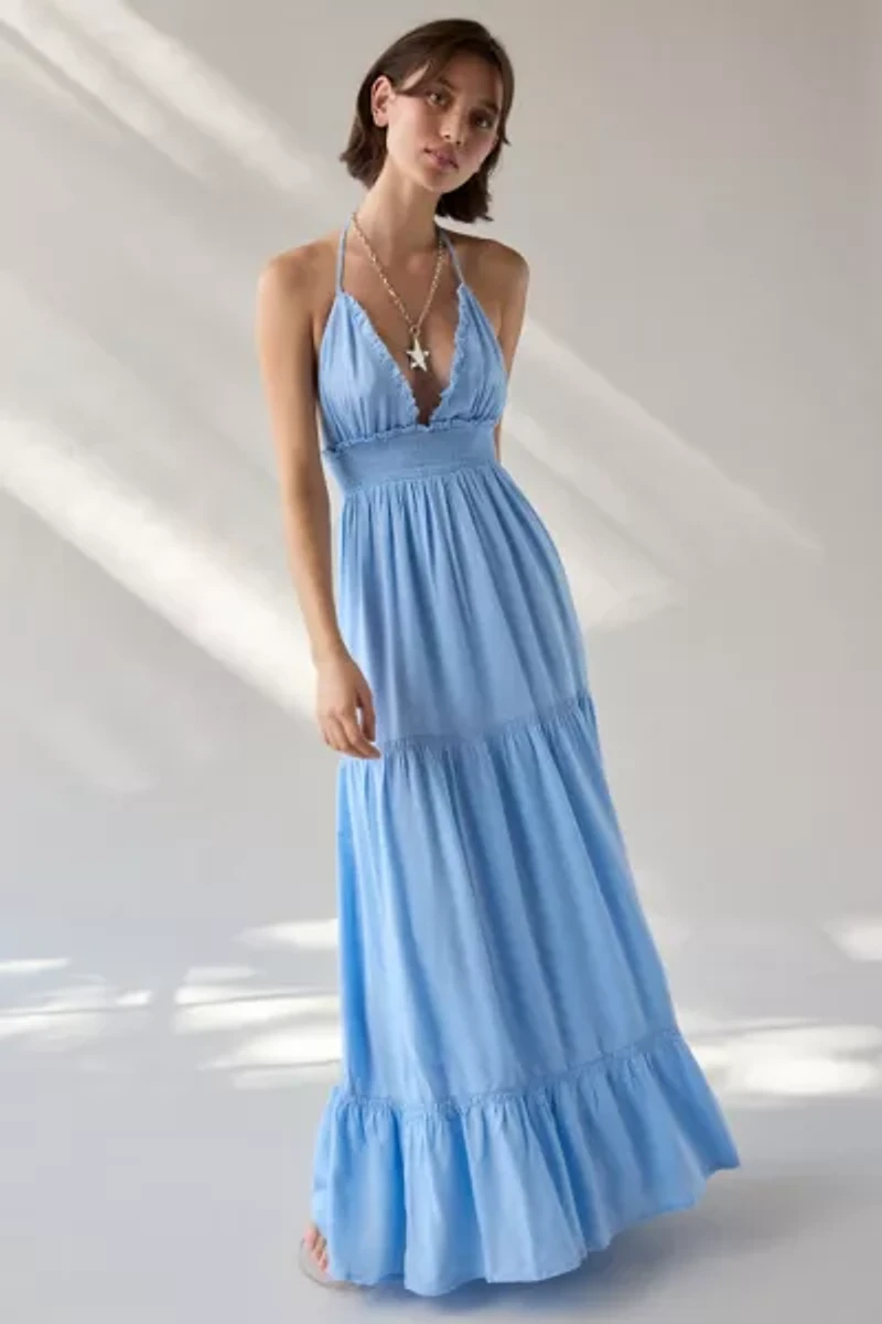 Kimchi Blue Phoebe Open-Back Halter Tiered Maxi Dress