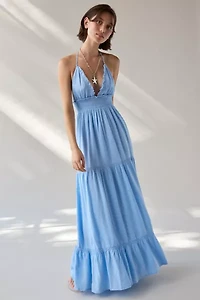 Kimchi Blue Phoebe Open-Back Halter Tiered Maxi Dress