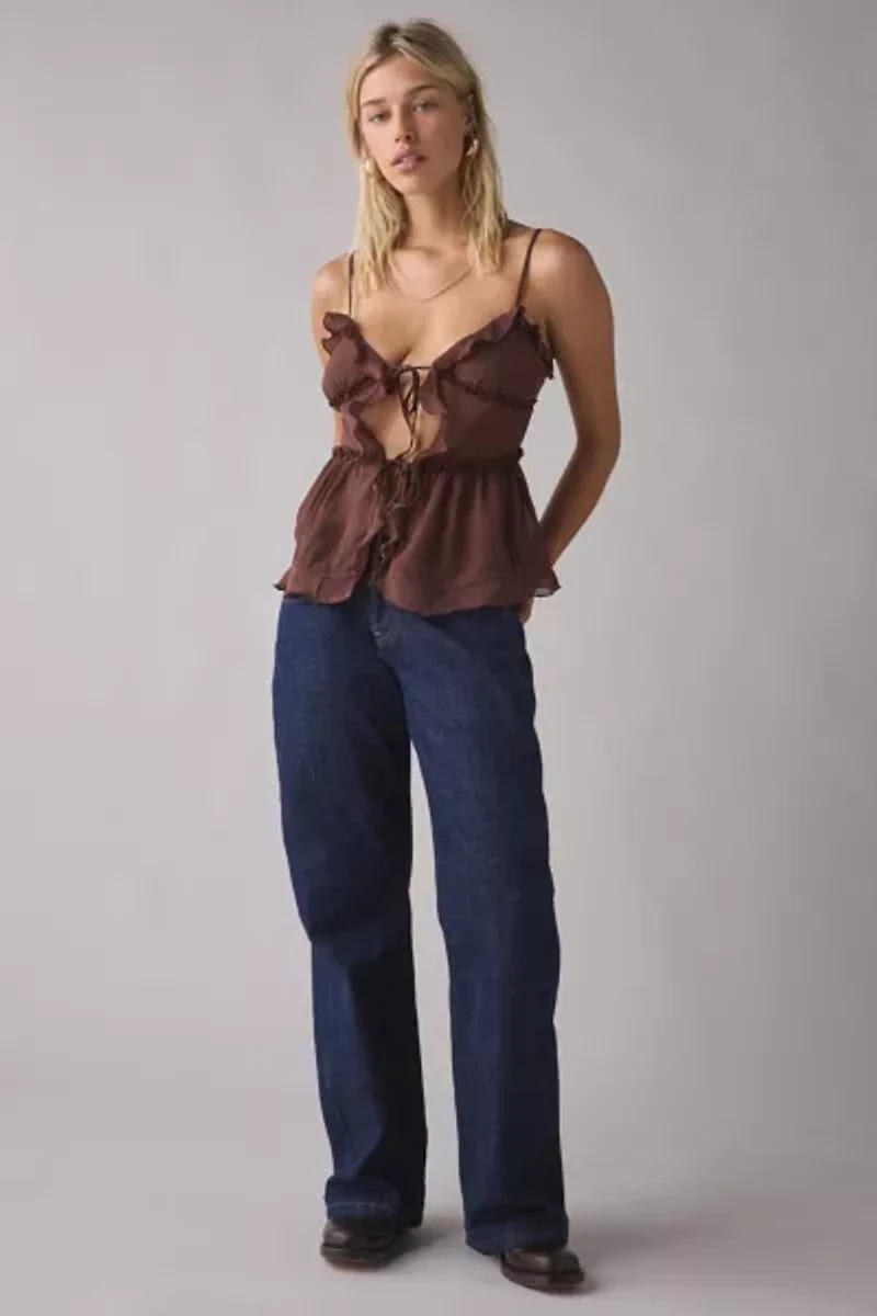 Kimchi Blue Beau Cascading Ruffle Tie-Front Flyaway Cami