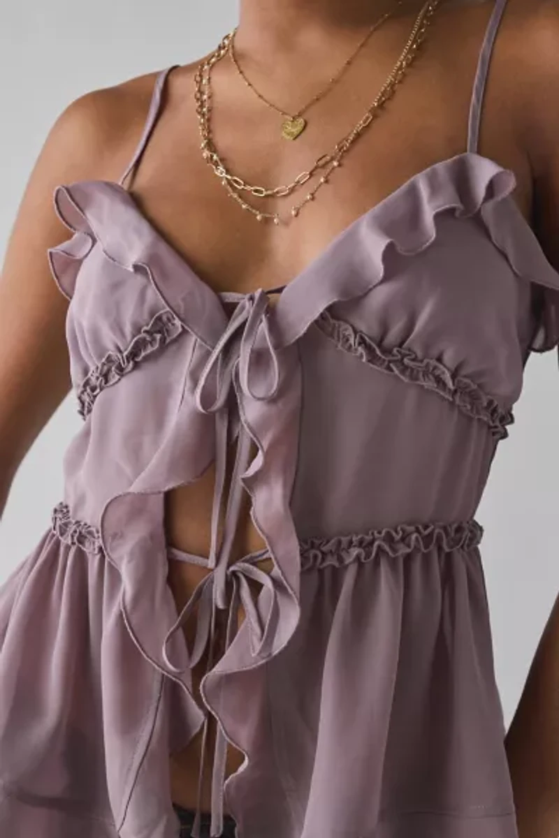 Kimchi Blue Beau Cascading Ruffle Tie-Front Flyaway Cami