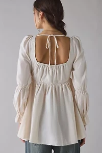 Daisy Street Cloud Blouson Sleeve Tie-Front flyaway Babydoll Tunic Top