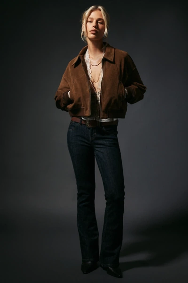 UO Jennifer Cropped Faux Suede Bomber Jacket