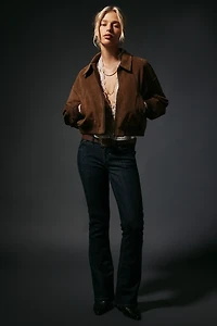 UO Jennifer Cropped Faux Suede Bomber Jacket