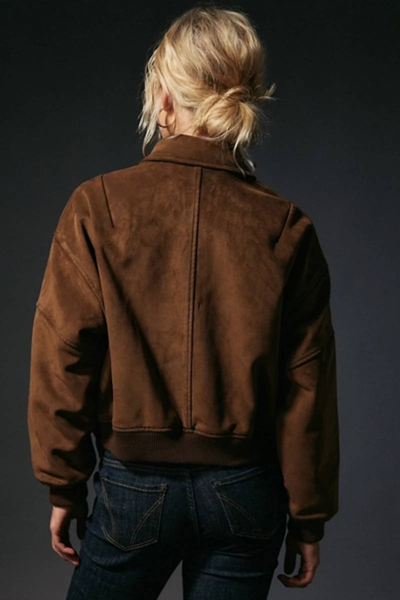 UO Jennifer Cropped Faux Suede Bomber Jacket