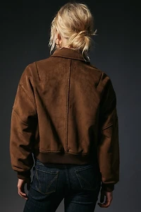UO Jennifer Cropped Faux Suede Bomber Jacket