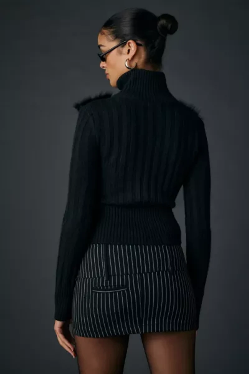 BDG Tori Faux Fur Trim Zip-Up Sweater Jacket