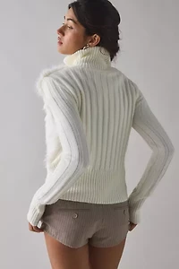 BDG Tori Faux Fur Trim Zip-Up Sweater Jacket