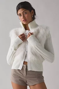 BDG Tori Faux Fur Trim Zip-Up Sweater Jacket