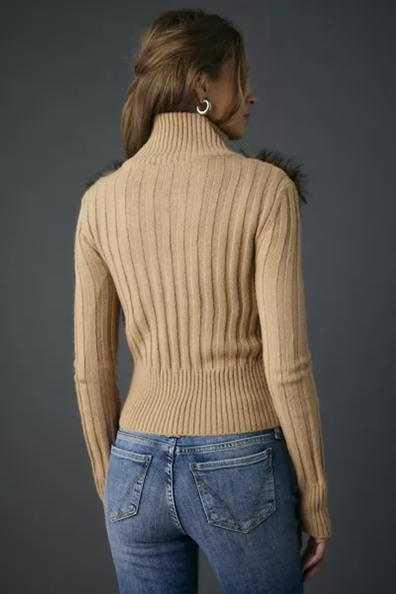 BDG Tori Faux Fur Trim Zip-Up Sweater Jacket