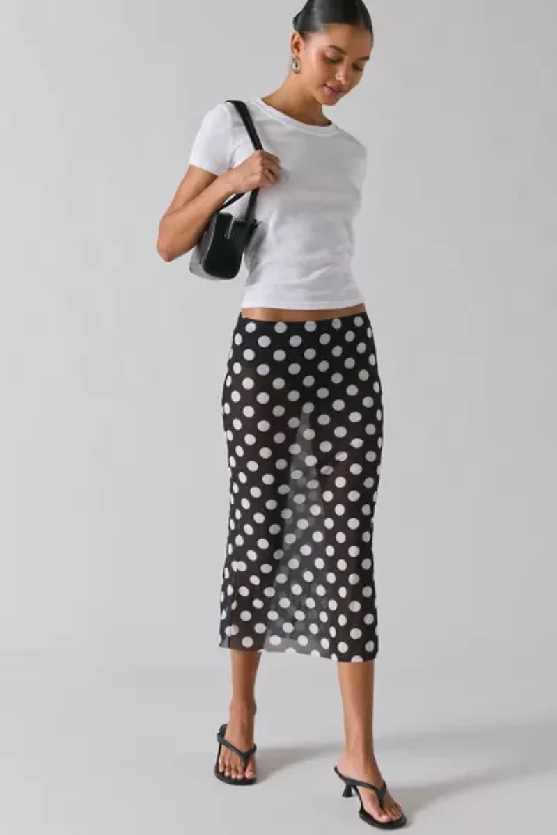UO Dottie Sheer Mesh Polka Dot Midi Skirt