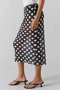 UO Dottie Sheer Mesh Polka Dot Midi Skirt