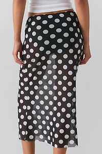 UO Dottie Sheer Mesh Polka Dot Midi Skirt