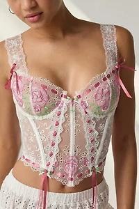 For Love & Lemons Rose Milk Embroidered Eyelet Bustier