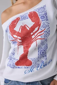 St. Barts Lobster Graphic Off-The-Shoulder Oversized Pullover