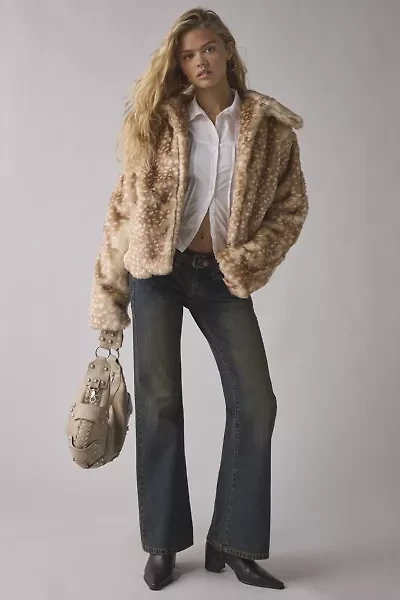 Daisy Street Fawn Faux Fur Cropped Jacket