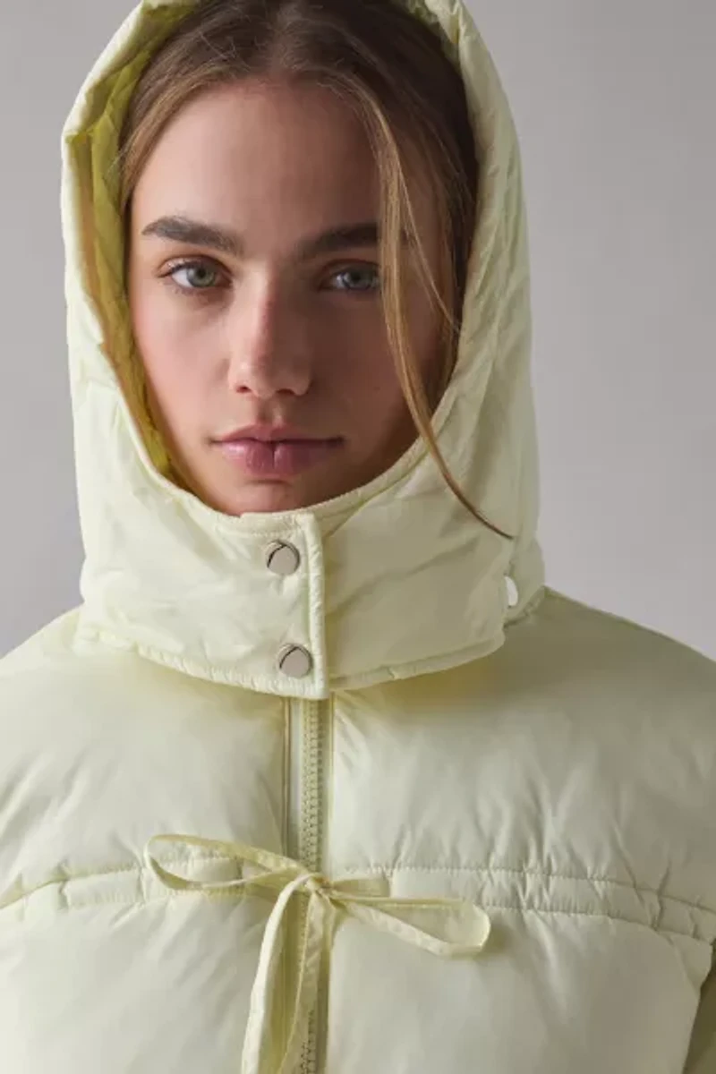 Daisy Street Willow Tie-Front Bow Cropped Puffer Jacket