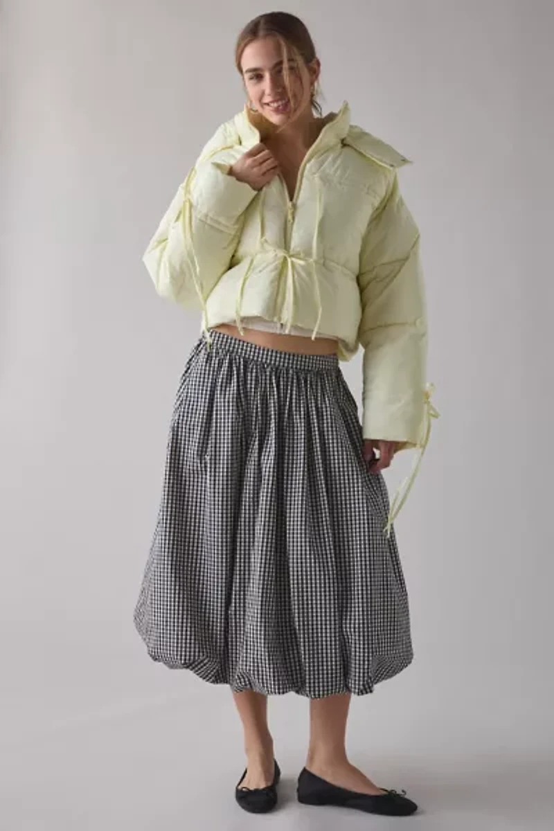 Daisy Street Willow Tie-Front Bow Cropped Puffer Jacket