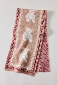 Teddy Bear Pattern Knit Scarf