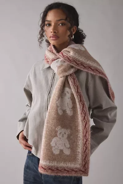 Teddy Bear Pattern Knit Scarf