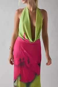 I.AM.GIA. Samantha Georgette Plunging Cowl Halter Maxi Dress
