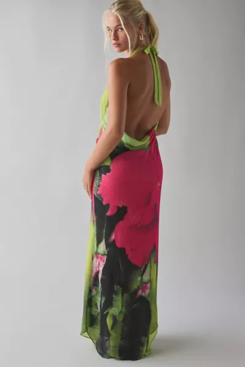 I.AM.GIA. Samantha Georgette Plunging Cowl Halter Maxi Dress