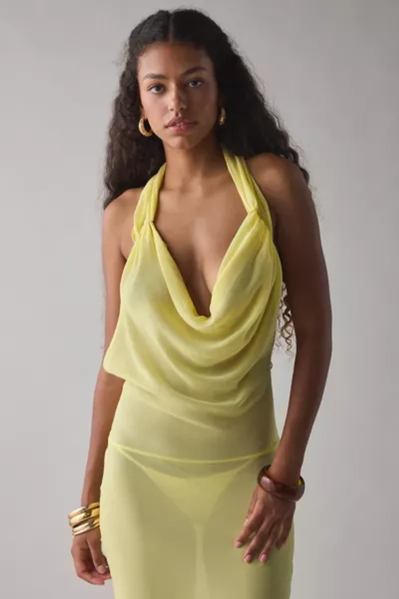 I.AM.GIA Khalo Semi-Sheer Draped Cowl Neck Maxi Dress