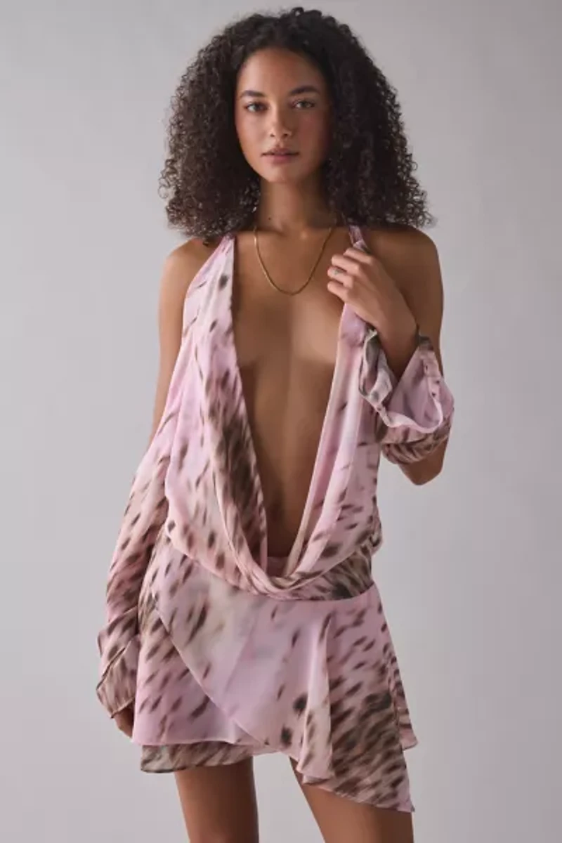 I.AM.GIA. Rosanna Plunging Cowl Halter Mini Dress