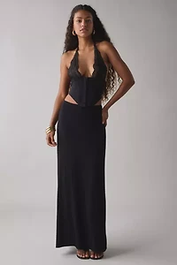I.AM.GIA. Ellena Sheer Lace Plunging Halter Corset Top