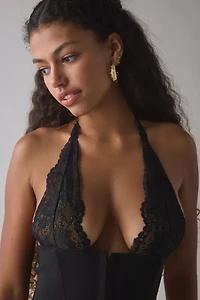 I.AM.GIA. Ellena Sheer Lace Plunging Halter Corset Top
