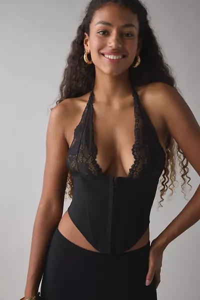 I.AM.GIA. Ellena Sheer Lace Plunging Halter Corset Top