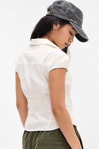 BDG Nadine Ruched Cap Sleeve Button-Down Shirt