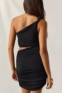 UO After Hours Asymmetric Cutout One-Shoulder Mini Dress