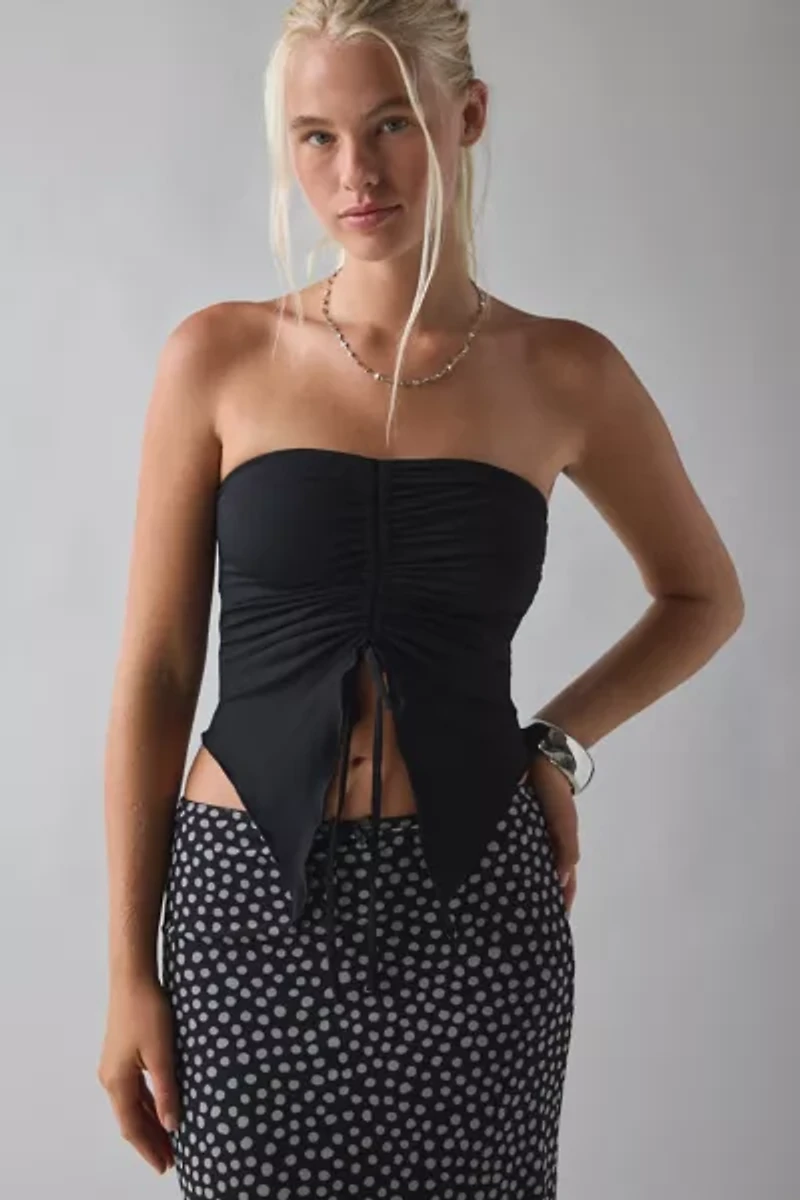 UO Iris Ruched Tie-Front Flyaway Tube Top