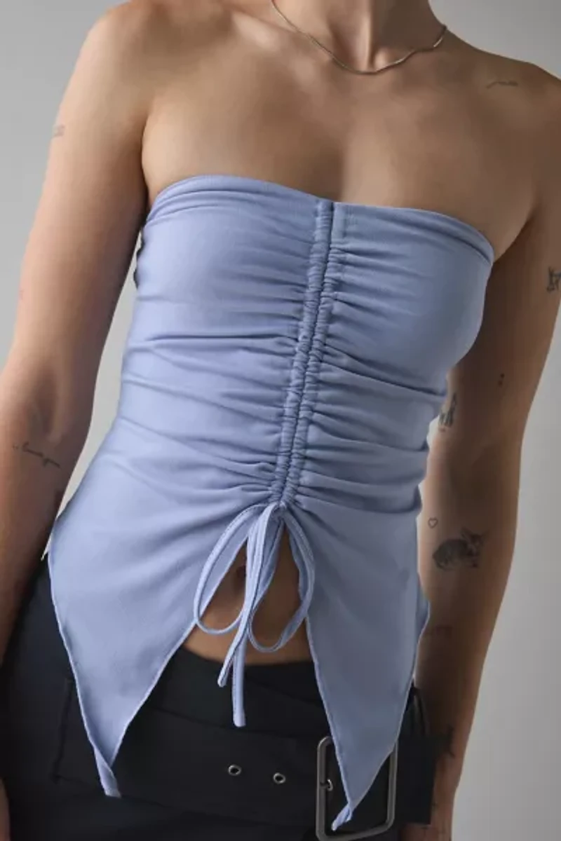 UO Iris Ruched Tie-Front Flyaway Tube Top