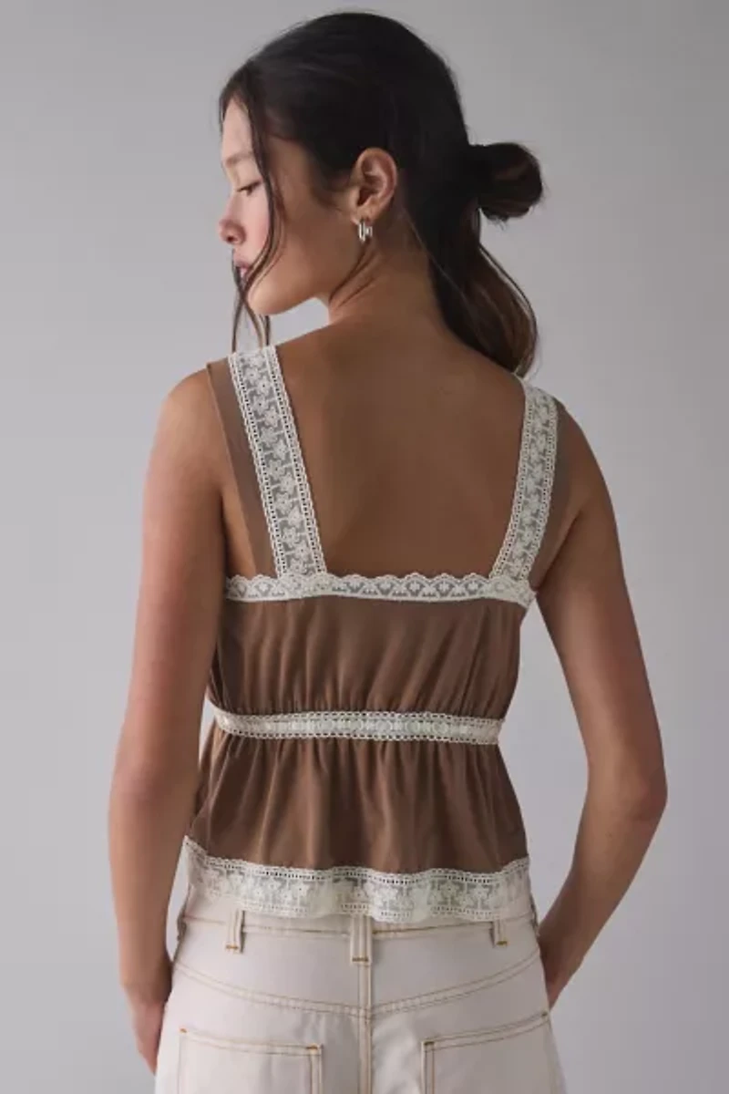 Kimchi Blue Amelie Eyelet Lace Trim Tie-Front Babydoll Top