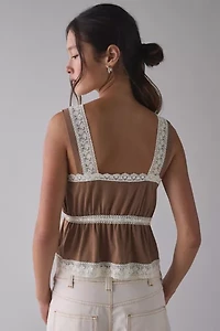 Kimchi Blue Amelie Eyelet Lace Trim Tie-Front Babydoll Top
