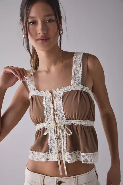 Kimchi Blue Amelie Eyelet Lace Trim Tie-Front Babydoll Top