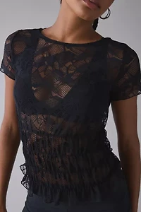 Kimchi Blue Miley Sheer Lace Smocked Crop Top