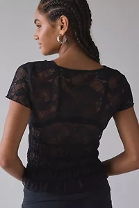 Kimchi Blue Miley Sheer Lace Smocked Crop Top
