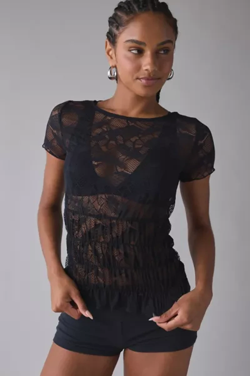 Kimchi Blue Miley Sheer Lace Smocked Crop Top