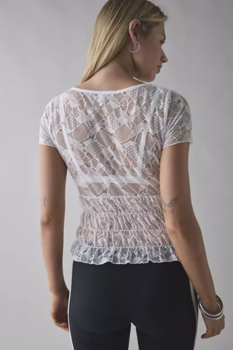 Kimchi Blue Miley Sheer Lace Smocked Crop Top