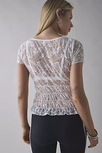 Kimchi Blue Miley Sheer Lace Smocked Crop Top