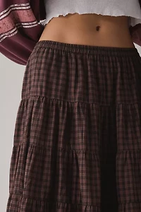 Kimchi Blue Betty Brown Plaid Tiered Midi Skirt