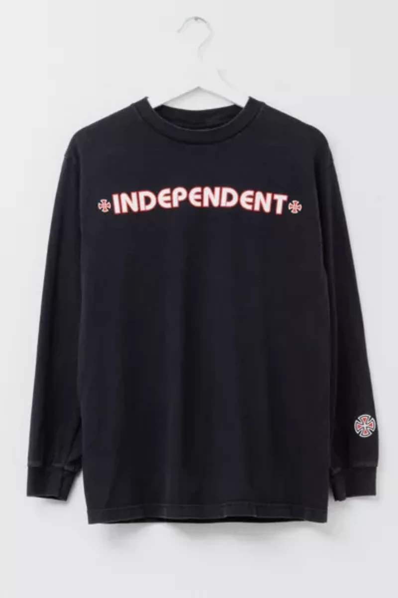 Vintage 1990s Distressed Independent Trucks Long Sleeve Black Graphic T-Shirt